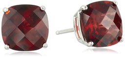 Pendientes de tuerca de plata de ley con corte de cojín, diseño de tablero de ajedrez,Rojo,8mm