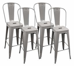 Amazon Brand – Ravenna Home High Back Bistro Metal Bar Stool, 40.25 Inch Height, Grey, Set of 4