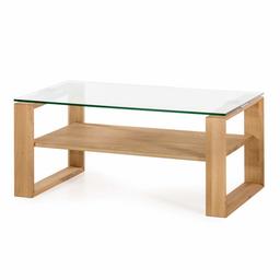 Amazon Brand - Alkove Hayes Solid Wood 1-Shelf Coffee Table with Glass Table Top, 100 x 60 x 48cm, Glass/Wild Oak