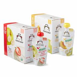 Amazon Brand - Mama Bear Stage 2 Apple Banana Strawberry Yogurt and Apple Peach Banana Yogurt Variety Pack, 4oz Pouches (Pack of 12)