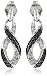 Sterling Silver Ribbon Black and White Diamond Earrings (1/5 cttw, I-J Color, I2-I3 Clarity)