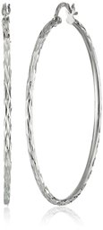 Sterling Silver 2x50 Starburst Diamond-Cut Click Top Hoop Earrings