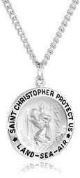 Men's Sterling Silver Round Saint Christopher Medal Pendant with 