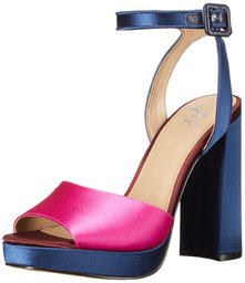 The Fix Gia Colorblock Platform Sandal with Ankle Strap Sandalia con talón, Rosa Brillante Azul Marino Burdeos, 39,5