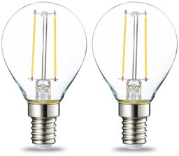 AmazonBasics LED E14 kleine Edison schroef golfbal P 45 lamp, 2 W (gelijk aan 25 W), helder filament pakket van 2