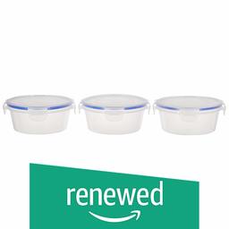 (Renewed) Amazon Brand - Solimo 3-Piece Airtight Plastic Kitchen Storage Container Set, 500ml, Blue