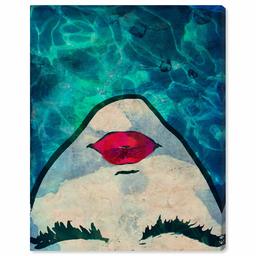 Amazon Brand – Rivet Red Lips in the Blue Water Print Wall Art Decor, 24