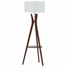 Rivet Zoey Mid Century Modern Tripod Living Room Floor Lamp With Light Bulb and Table - 18.5 x 18.5 x 58 Inches, Walnut