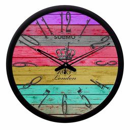 Amazon Brand - Solimo 12-inch Wall Clock - Rainbow (Silent Movement, Black Frame)