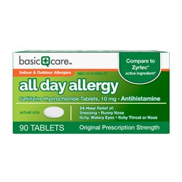 Basic Care All Day Allergy, Cetirizine Hydrochloride Tablets, 10 mg, Antihistamine, 90 Count