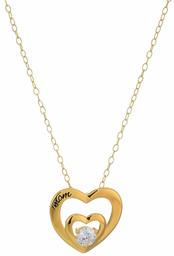 Women's Sterling Silver AAA Cubic Zirconia Mom Double Heart Pendant Necklace, Gold, One Size