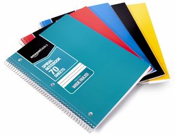 AmazonBasics Wide Ruled Wirebound Notebook, 70-Sheet, Assorted Solid Colors, 5-Pack