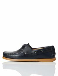 find. AMZ038_Leather Scarpe da Barca, Blu/Gomma, 44 EU