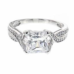 [Find] Amazon Collection Rhodium Plated Sterling Silver Clear Cubic Zirconia Platinum niasuta-ringusiruba-radyiantotuisutoringu, Size 14 