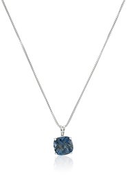 Sterling Silver Cushion-Cut Checkerboard London Blue Topaz Pendant Necklace (8mm)