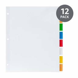 AmazonBasics 8-Tab Paper Binder Dividers, Insertable Multicolor Big Plastic Tabs, 12 Sets