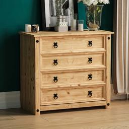 Vida Designs Corona Chest Of Drawers, 4 Drawer, Rustic, Solid Pine Wood.