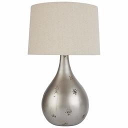 Amazon Brand – Stone & Beam Textured Teardrop Table Lamp With Light Bulb And White Shade- 11.5 x 11.5 x 20 Inches, Silver