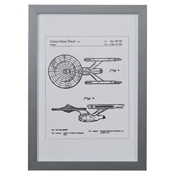 Amazon Brand – Stone & Beam Modern Silver Ink Print of Toy Starship Patent Wall Art, Silver Frame, 15