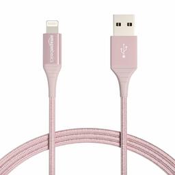 AmazonBasics Lightning to USB A Double Nylon Braided Advanced Collection MFi Certified Charging Cable for iPhone Rose Gold 6ft