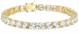 Amazon Essentials Yellow Gold Plated Sterling Silver Round Cut Cubic Zirconia Tennis Bracelet (6mm), 7.5