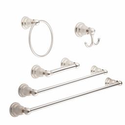 AmazonBasics Juego de accesorios de baño, Classic, 5 piezas, Níquel Satinado