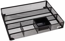 Amazon Brand - Solimo Mesh Desk Organizer with 6 Compartments (Black)