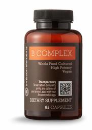 Amazon Elements B Complex, High Potency, 83% Whole Food Cultured, Vegan, 65 Capsules