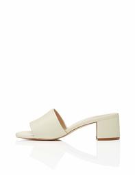 Amazon brand: Find. Block Heel Mule Women's Peeptoe Sandals (Lace-s-2-46) - White Off White Off White White, size: 36 EU