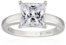 Platinum-plated Sterling Silver Princess-Cut Solitaire Ring made with Swarovski Zirconia (3 cttw), Size 7