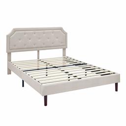 Upholstered Curve with Button Tufted Platform Bed/Mattress Foundation /  Strong Wood Slat Support /Easy Assembly/Beige,King