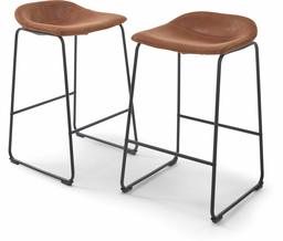 Amazon Brand – Rivet Mid-Century Modern Microfiber No-Back Saddle Kitchen Counter Bar Stools, Set of 2, 32.3 Inch Height, Brown, Black Metal