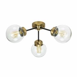 Rivet Irwin Plafonnier 3 lumières bicolore noir et laiton avec abat-jours globe en verre transparent et ampoules LED Edison Encastré Noir/cuivre