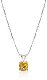 Amazon CollectionSterling Silver Cushion Checkerboard Cut Citrine Pendant Necklace (6mm)