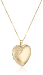 14k Gold-Filled Large Satin and Polished Finish Hand Engraved Heart Shaped Locket Necklace, 18