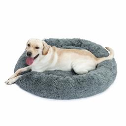 Eono Essentials Panier Coussin en Peluche pour Chien déhoussable et Moelleux, Matelas Lit de Chien Panier Corbeille Rond pour Chien Chat Gris XL