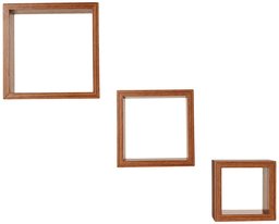 Amazon Brand - Solimo Square-Shaped Nesting Wall Shelf, Set of 3 (Matte Finish, Walnut)