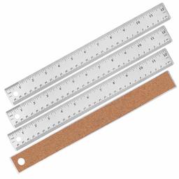 AmazonBasics 12-Inch Stainless Steel Ruler with Non-Slip Cork Base, 4-Pack