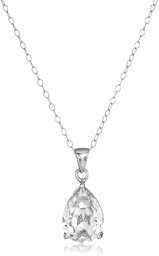 Sterling Silver Swarovski Crystal Clear Teardrop Pendant Necklace, 18