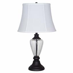 Amazon Brand – Ravenna Home Clear Glass Table Lamp with LED Light Bulb - 24.25 Inches, Dark Bronze