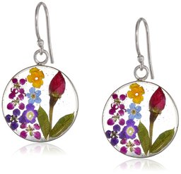 Amazon CollectionSterling Silver Multi-Color Pressed Flower Circle Drop Earrings