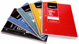 AmazonBasics College Ruled Wirebound Notebook, 70-Sheet, Assorted Sunburst Pattern Colors, 45-Pack