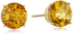 Pendientes de tuerca redondos de oro de 10 quilates con piedras preciosas creadas o auténticas,Citrine,6mm