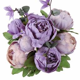 UMI. Essentials Artificial Fake Plastic Peony Flowers Wedding Bouquets Decoration Home Table Bus Kitchen Office Garden Indoor Outdoor Bridal Greenery Plants (New purple)