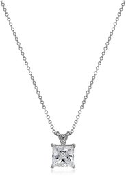 Platinum-Plated Sterling Silver Princess-Cut Solitaire Pendant Necklace made with Swarovski Zirconia (8mm), 18