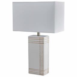 Amazon Brand - Rivet mediados de siglo Moderna lámpara de mesa de cerámica de rayas cruzadas con foco LED, 21 pulgadas, color blanco