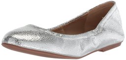 Amazon Brand - The Fix Women's Sonya Scrunch Metallic Ballet Flat, Silver/Metallic Crackle Leather, 6 B US