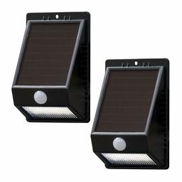 AmazonBasics - Luz de pared con sensor de movimiento solar para puerta delantera, patio, patio y porche, 8 LED, 100 lúmenes, ángulo de detección de hasta 120°, Paquete-de-2