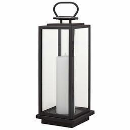 Stone & Beam Modern Decorative Outdoor Metal and Glass Lantern with LED Candle - 9 x 9 x 25 Inches, Black, For Indoor Outdoor Use (Renewed)