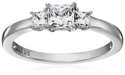 Platinum-Plated Sterling Silver Princess-Cut 3-Stone Ring made with Swarovski Zirconia (1 cttw), Size 9